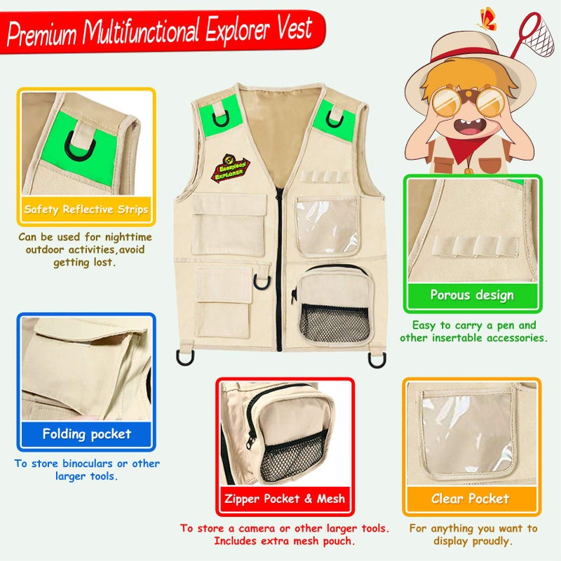 ESSENSON Outdoor Explorer Kit & Bug Catcher Kit with Vest, Outdoor Toy Gift for 3 4 5 6 7 8+ Year Old Boys Girls Kids Binoculars, Magnifying Glass, Butterfly Net, Camping, Adventure - Image 4